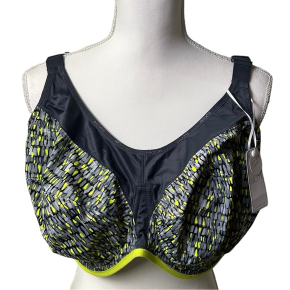 ELOMI Energise J-Hook Underwire Sports Bra 8042 Lime twist gray US size 34N NWT - Picture 2 of 14